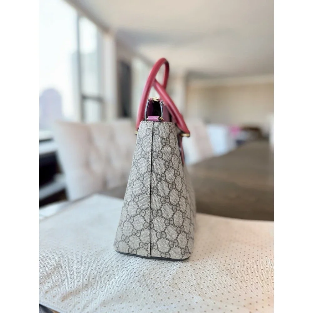 Authentic Gucci GG Supreme Tote Multicolor Pink Leather Top Handle Crossbody